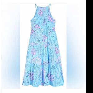 Lilly Pulitzer Aqua and Pink Floral maxi dress